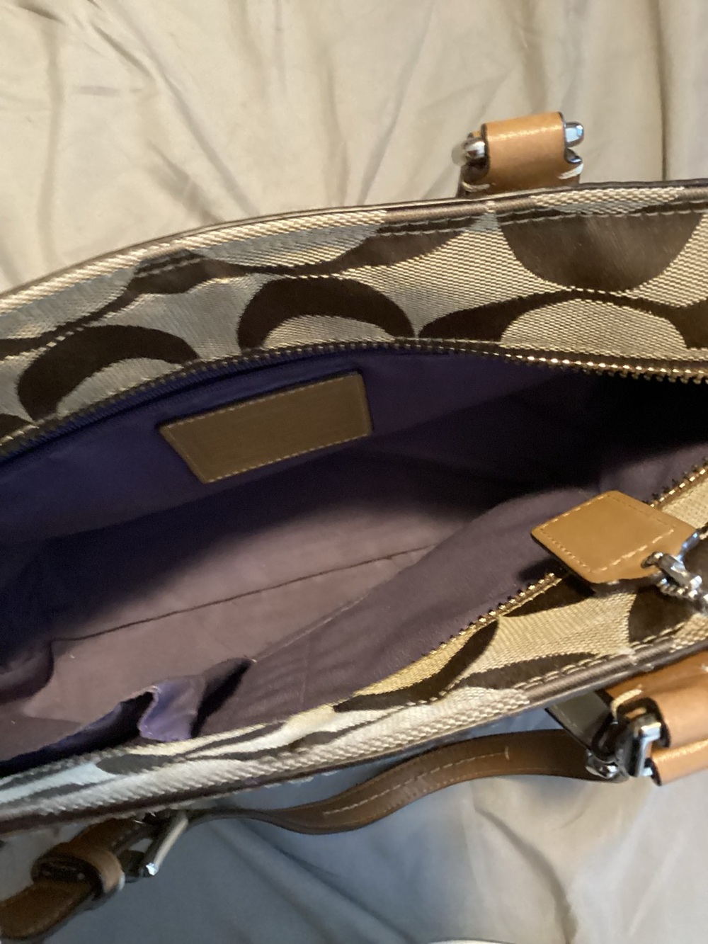 Coach Signature Jacquard khaki leather trim shoulder Vintage bag - Picture 8 of 9